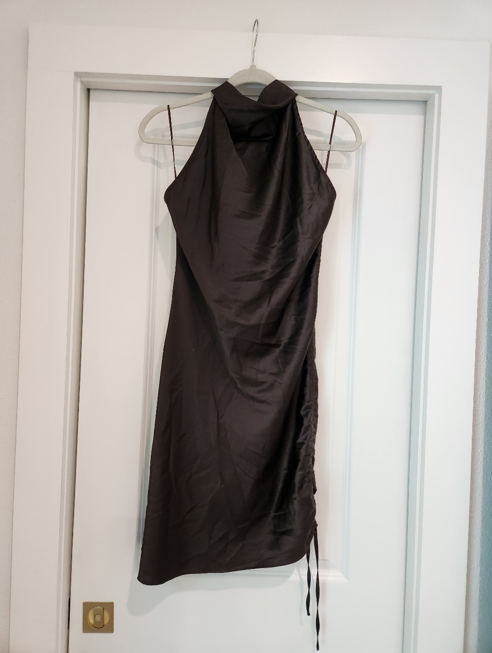 Kittenish Coffee Midnight Satin Halter Midi Backless Dress NWT Size L